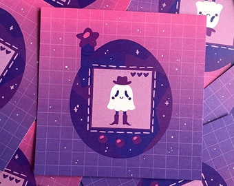 Tamagotchi Inspired Cowboy Ghost - Halloween Mini Art Print