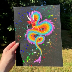 LGBTQ Pride Dragon Holographic Art Pride - queer fantasy Illustrated