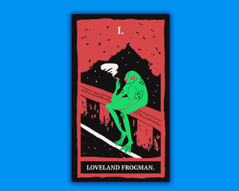 Smoking Loveland Frogman - Cryptid Tarot Card Mini Art Illustration ...