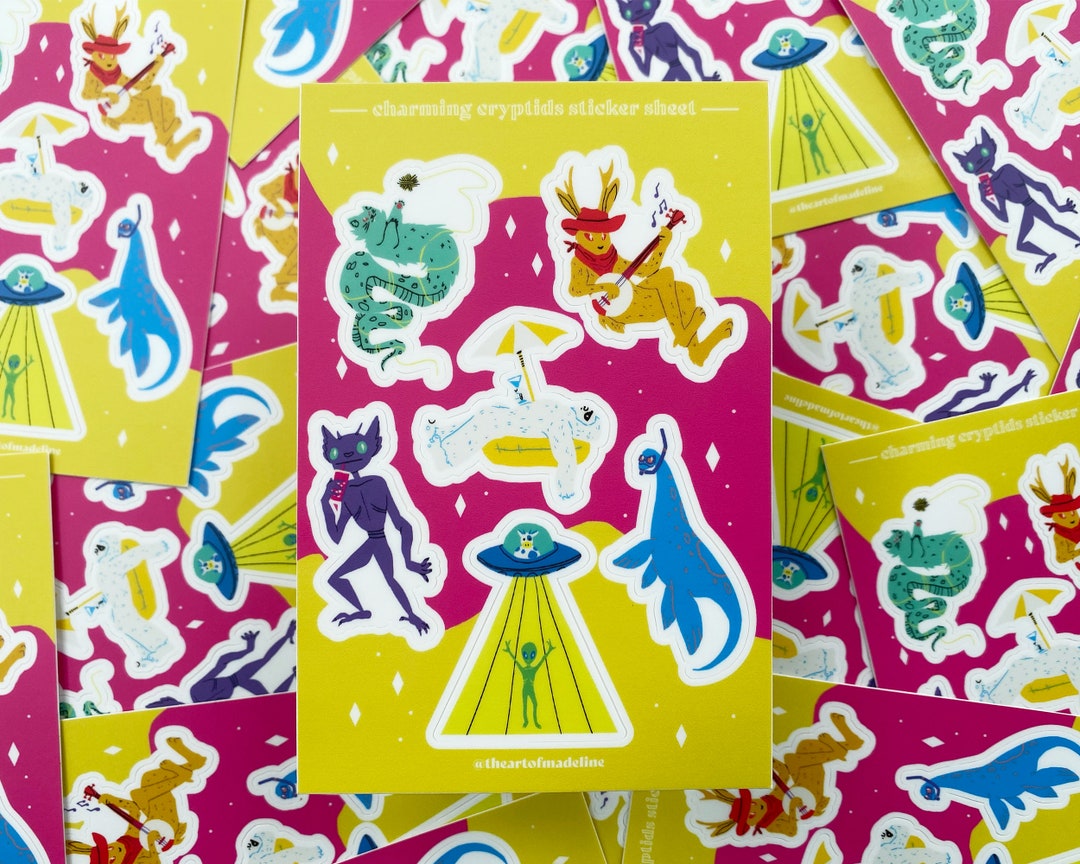 Charming Cryptids Sticker Sheet – Yeti, Nessie, Alien 4x6 Inches Sheet ...