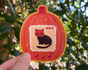 Pumpkin Cat Spooky Tamagotchi Sticker - Halloween Digital Pet 3 Inch VInyl Sticker