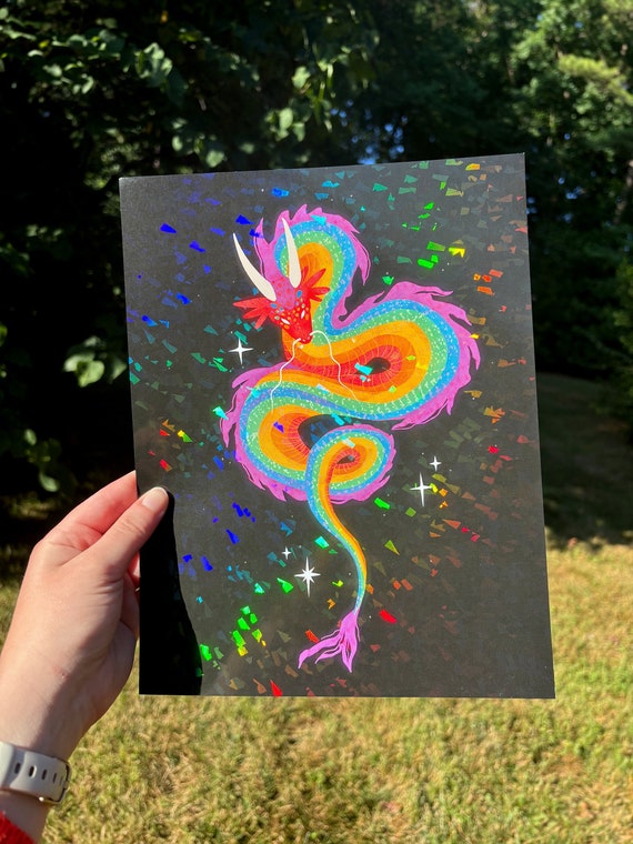 LGBTQ Pride Dragon Holographic Art Pride - queer fantasy Illustrated