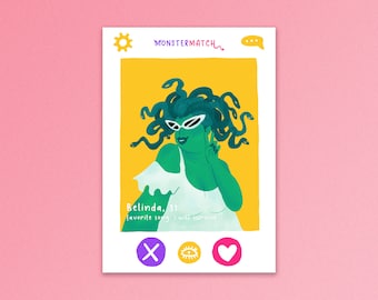 Monster Match Belinda Profile - monster dating app medusa illustration mini print
