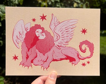 Sapphic Sphinxes Print - 5x7 art illustration - LGBTQ Mythology