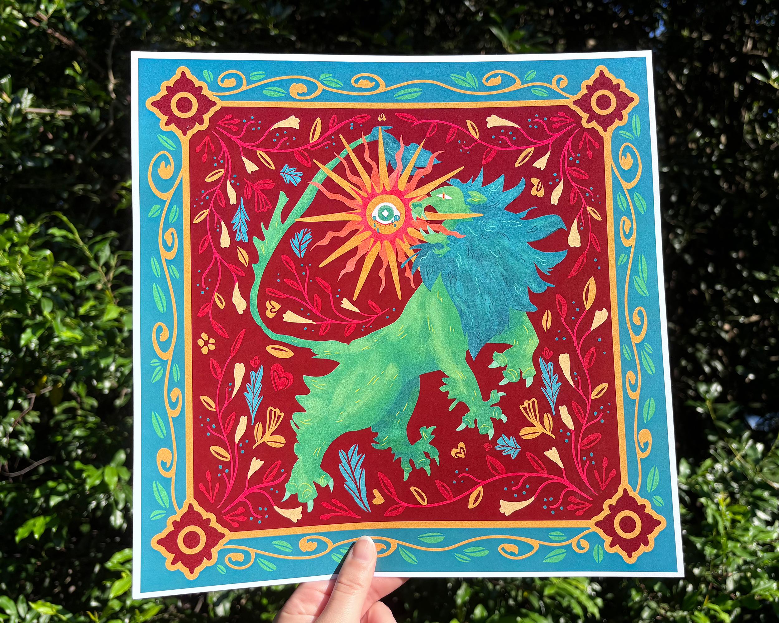 Sun Devourer - Medieval Tapestry Style Alchemical Green Lion