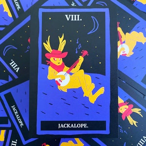 Jackalope Playing Banjo Blues - cryptid Tarot Karte Mini Kunst Illustration Druck