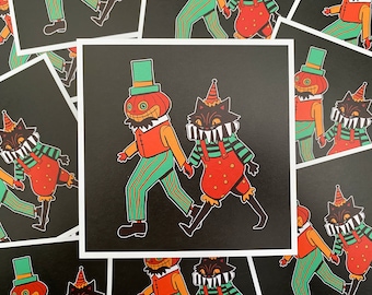 A Walk on All Hallow's Eve - Vintage style Halloween Pumpkin Cat Art Print