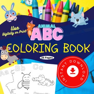 ABC Animal Coloring Book - Digital - Instant Download - Coloring Pages for Kids - E-Book