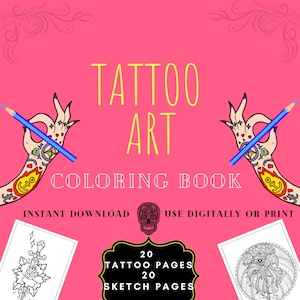 Tattoo Art Coloring Book - Digital - Instant Download - Coloring Pages - E-Book