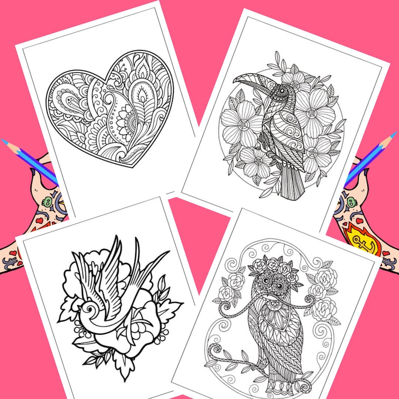 Tattoo Art Coloring Book Digital Instant Download Coloring Pages