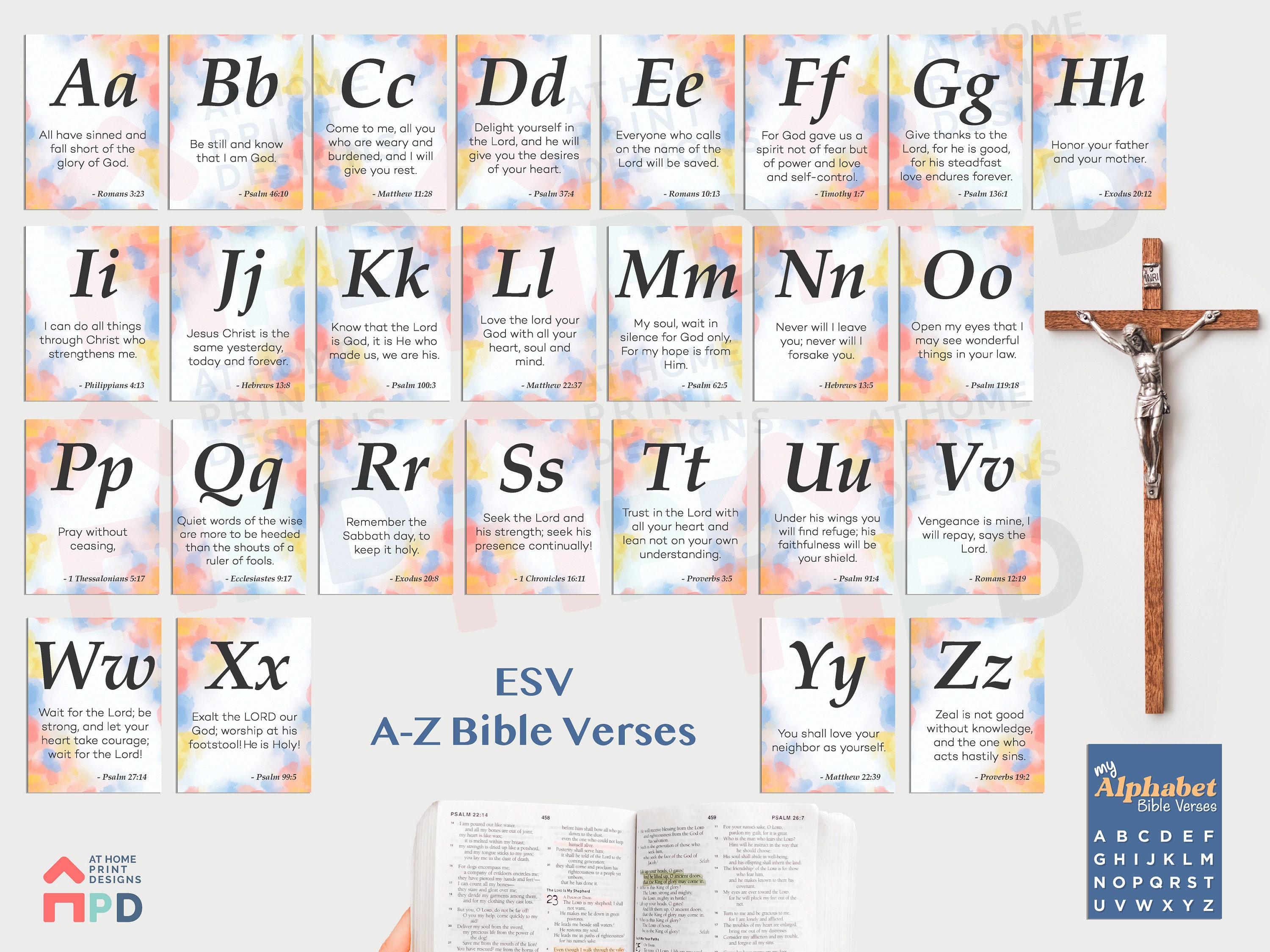 Large Printable Bible Cards ABC Verse ESV Flashcards Minimal Etsy