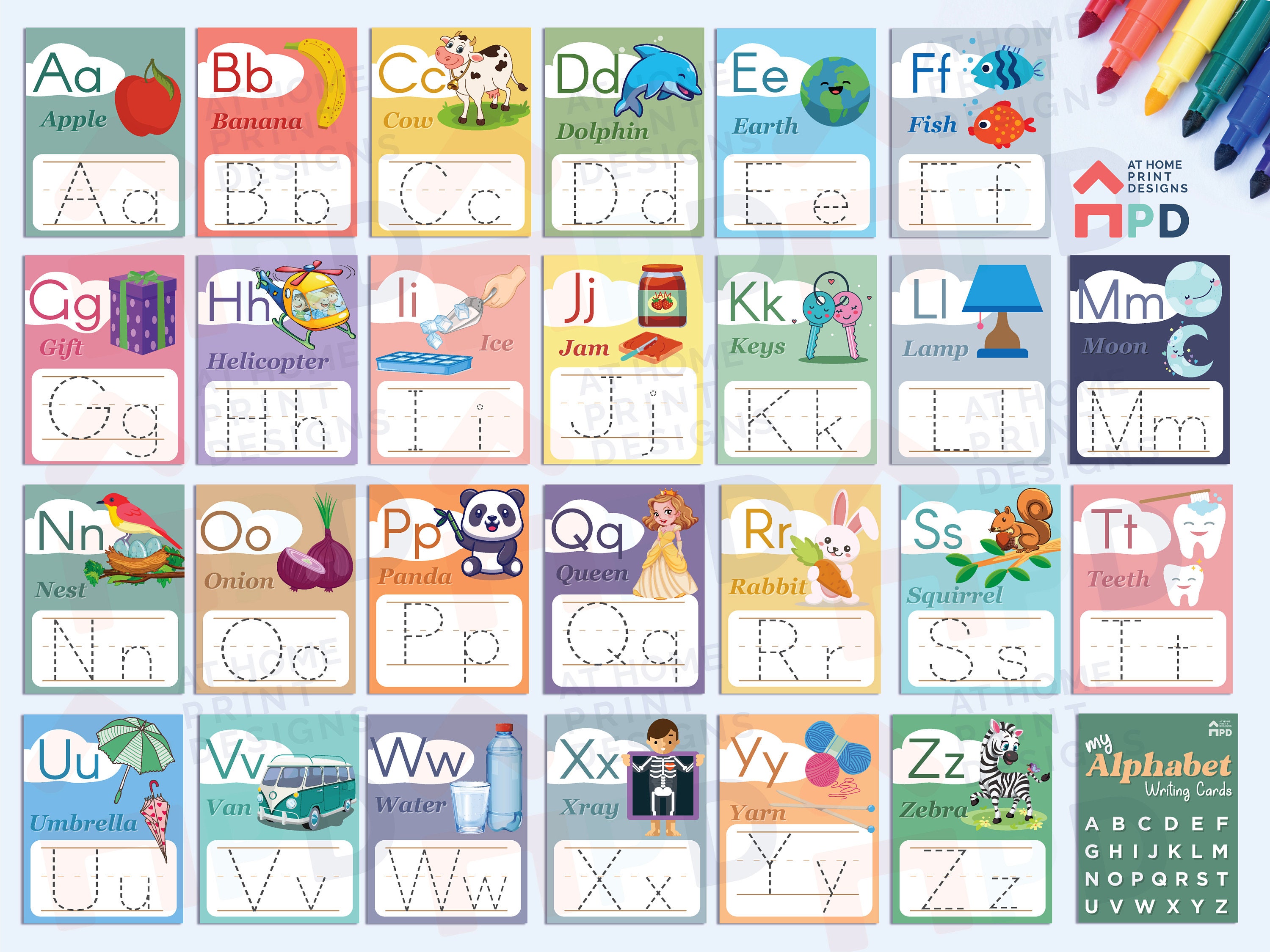 ABC Tracing Flashcards Reusable Alphabet Writing Preschool Etsy