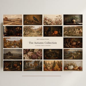 Paquete de 18 láminas decorativas para TV con marco de otoño, ilustraciones para TV Samsung 4K, colección de descargas digitales de otoño.