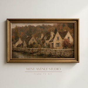 Fall Frame TV Art, Vintage English Cottage Landscape, Autumn Countryside Digital Download