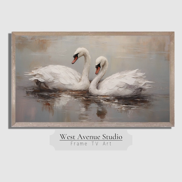 Samsung Frame TV Art Spring Swan Art, Neutral TV Art, Oil Painting of Swans, Farmhouse Art, White Aesthetic, Frame TV Art Download ,#216TV