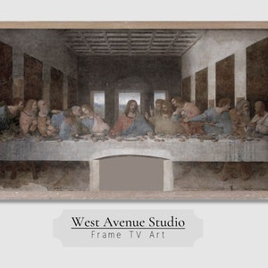 Puede incluir: Una reproducción enmarcada de La Última Cena de Leonardo da Vinci. La pintura representa a Jesucristo y sus doce discípulos reunidos alrededor de una mesa para una comida. La pintura está ambientada en una habitación con un techo abovedado y una ventana en la parte posterior.