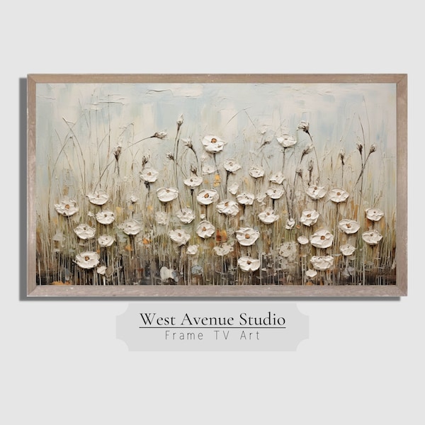 Samsung Frame TV Art Spring Painting, Spring Floral Painting, Wildflower Field, Farmhouse Art, White Aesthetic,  Instant Download ,#209TV