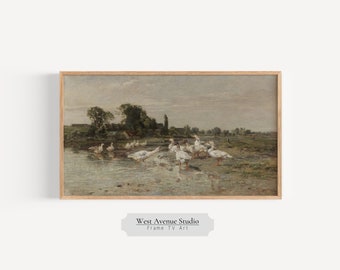 Samsung Frame TV Art: Vintage Geese Landscape Painting (Digital Download)
