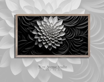 Black and White Floral Samsung Frame TV Art, 3D Paper Flower (Digital Download)