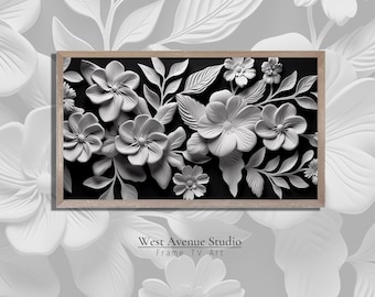 3D Paper Flower Samsung Frame TV Art: Black and White Botanical (Digital Download)