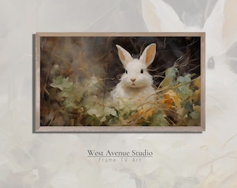 Rabbit Oil Painting for Samsung Frame TV: Antique Farmhouse Spring Art (Digital Download)