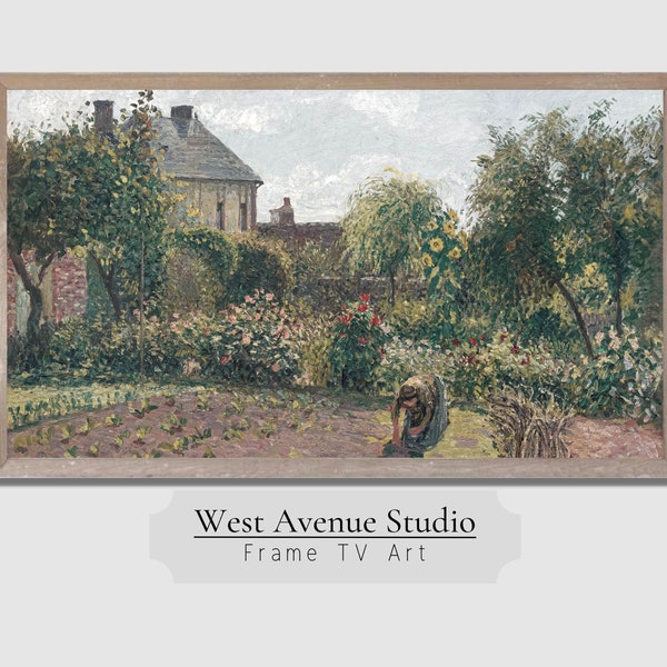 Samsung Frame TV Art, Vintage Landscape Painting, Garden Work Circa 1898, TV Art, Antique Farmhouse Decor, Instant Download TV Art, #053