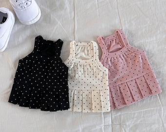 Robe pour chien à pois – Robe sans manches pour animal de compagnie 100 % coton | P à TG | Tenue d'été légère pour petits chiens et chiots