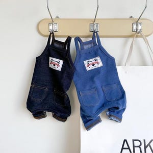 Cute Denim Overalls – Pet Jumpsuit with Bear Patch | S–XL | Small Dog Clothes