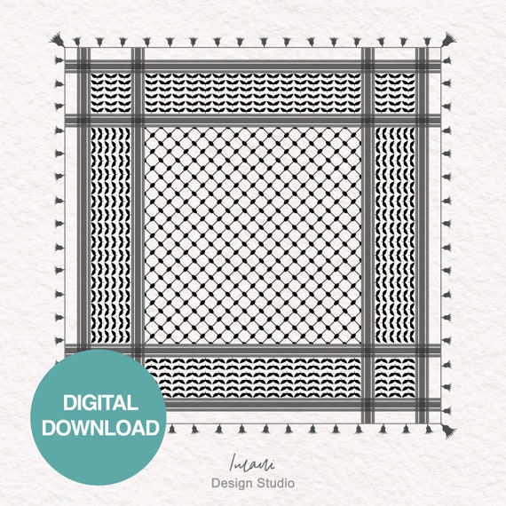 Palestinian Keffiyeh Scarf Pattern Digital Download Black and White Scarf With Tassels High Resolution 300DPI JPEG PNG PDF 1:1 Ratio