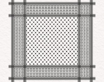 Palestinian Keffiyeh Scarf Pattern Digital Download Black and White Scarf High Resolution 300DPI JPEG PNG PDF 1:1 Ratio