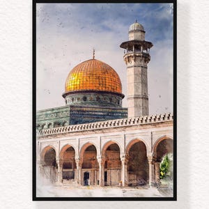 Islamic Wall Art Digital Print Palestine AlAqsa Mosque Artwork for Living Room Muslim Art Poster Palestine Watercolour Painting Islamic Gift