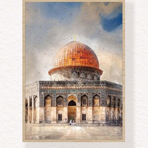Islamic Wall Art Digital Print Palestine AlAqsa Mosque Artwork for Living Room Muslim Art Poster Palestine Watercolour Painting Islamic Gift