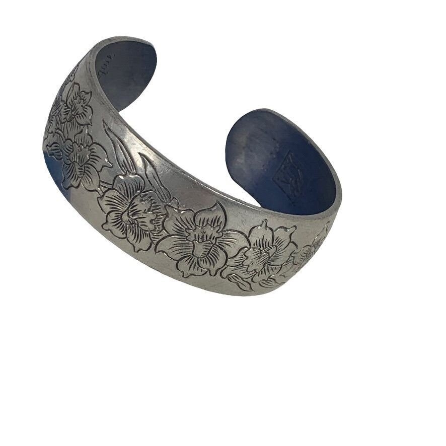 Vintage Kirk Stieff Pewter Cuff Bracelet Jonquil 900 3 Floral