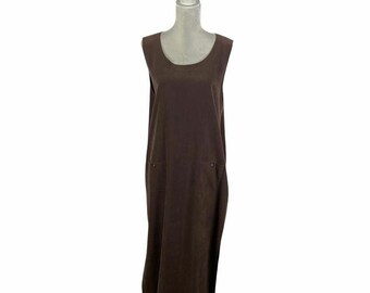HerNameIsAddieThrift Talbots Brown Jumper Dress Maxi Sleeveless Side Buttons Lagen Look Art Teacher L