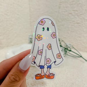 Spooky Lizzy Ghost Holographic Sticker, Halloween, Spooky Season, Y2K Cartoon Character