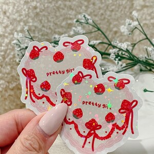 Pretty Girl Holographic Sticker, Vintage Heart Cake