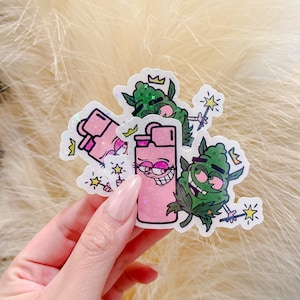 Sticker holographique Best Buds cannabis, Stickers dessin animé Stoner Bestie, 420