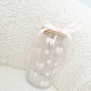 Coquette Bow Iced Coffee Cup, Coquette Aesthetic Gift, Pink Bow Tumbler, Gift for Girls, Gift for Her
