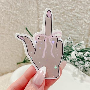 Kokette Mittelfinger, rosa Schleife, niedlicher lustiger Aufkleber, Kokette Ästhetik, Geschenk für sie