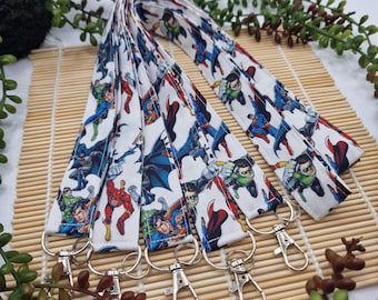 Superhero Lanyard: White Fabric Keys/ID Holder