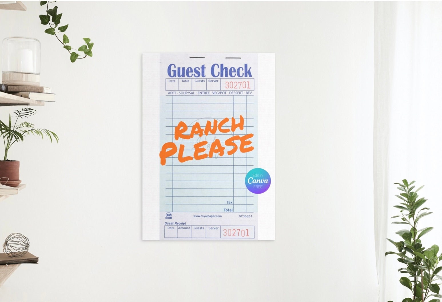 Guest Check Poster Template Poster Etsy