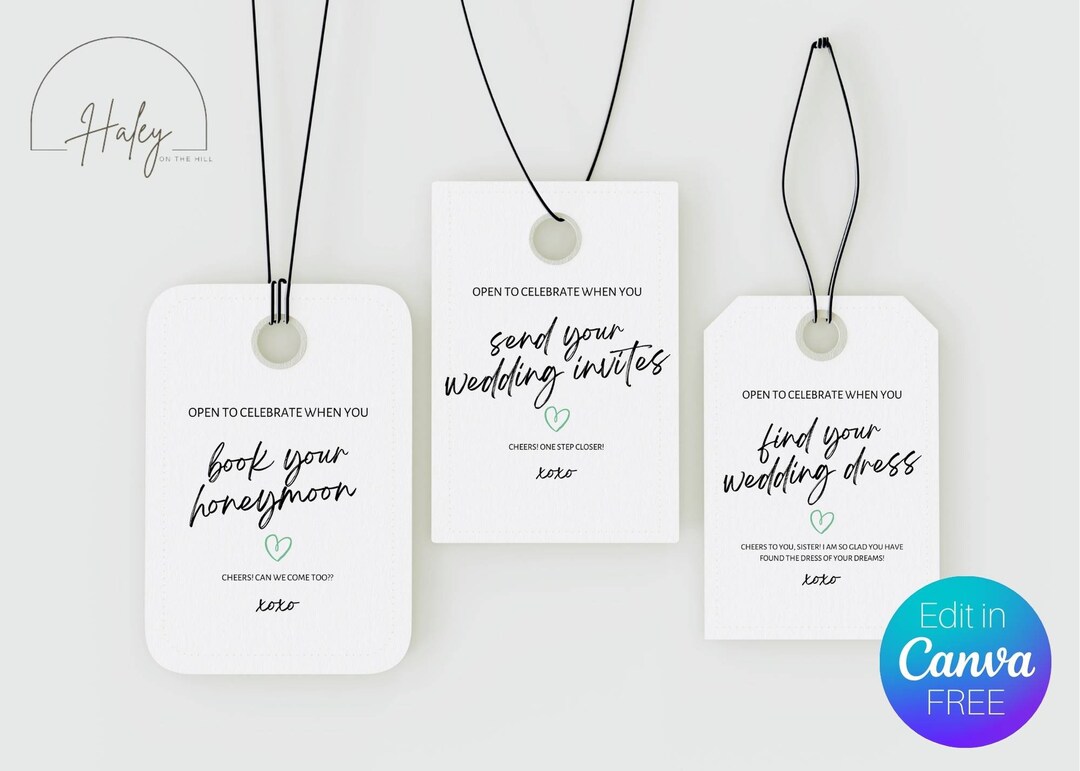 Engaged Tag Engagement Milestone Tag Template | Bottle Neck Label | Wedding Gift ...