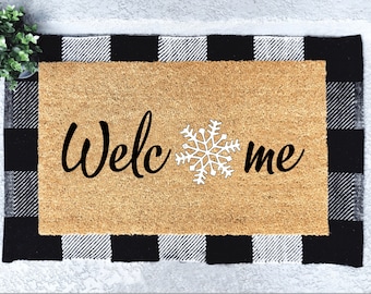 Welcome Snowflake Coir Doormat, Winter Outdoor Rug