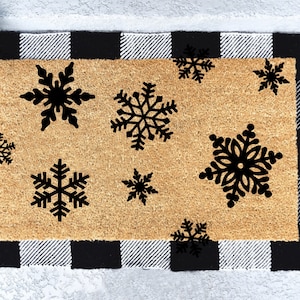 Snowflakes Doormat, Christmas Holiday Rug, Outdoor Welcome Mat, Snow Flake Door Mat, Custom Personalized Doormat, Holiday Home Decor