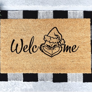 Welcome Christmas | Christmas Doormat | Christmas Decor | Door Mat | Holiday decor | The grinch | Welcome Mat | Grinch Mat