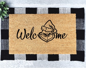 Grinch Welcome Doormat | Holiday Christmas Decor
