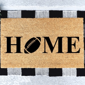 Home Football Doormat, NFL Sports Team Gift, Outdoor Welcome Mat, Entryway Decor, Football Tailgate Team Gift