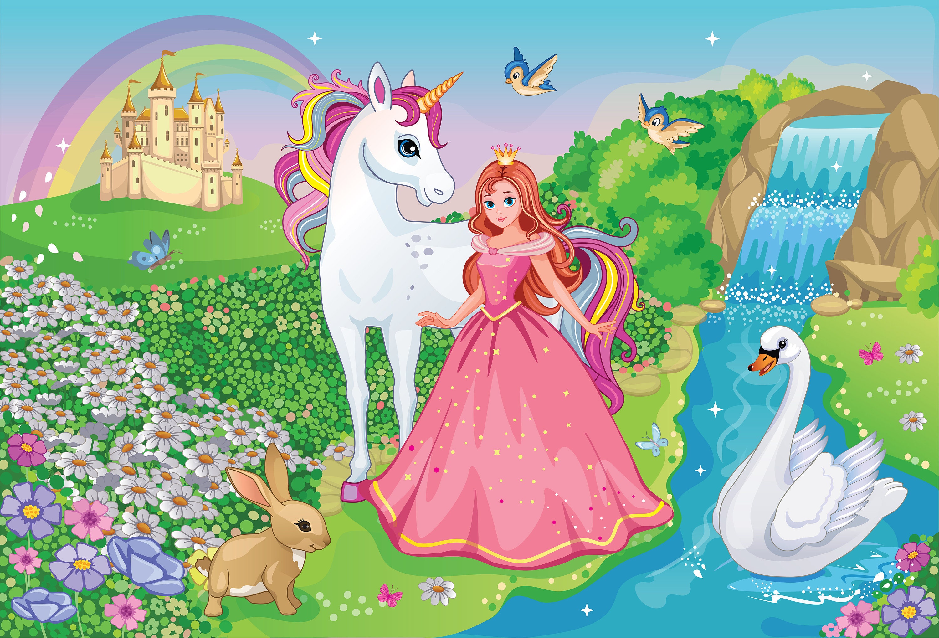 Rompecabezas de princesa y unicornio 24 o 60 piezas grandes