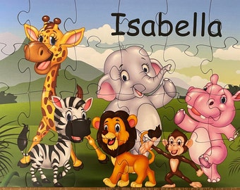 Personalized Jungle Animals Jigsaw Puzzle for Kids - 24-Piece or 60-Piece Puzzle, Great Birthday Gift or Holiday Gift for Boys and Girls