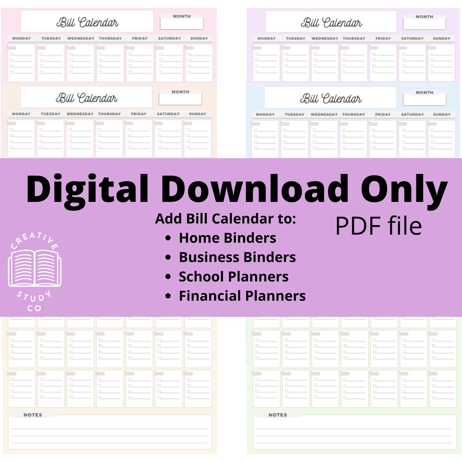 Bill calendar multi color etsy